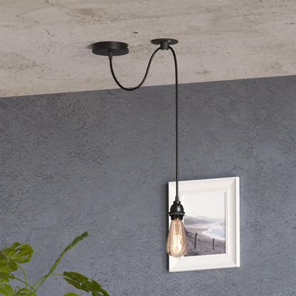 Swag Pendant Light Fitting – 2 m Black Cable, Ceiling Hook, E27 - photo 2