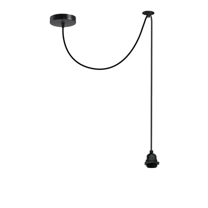 Swag Pendant Light Fitting – 2 m Black Cable, Ceiling Hook, E27 - Black, IP65 Waterproof Holder, Without Bulb