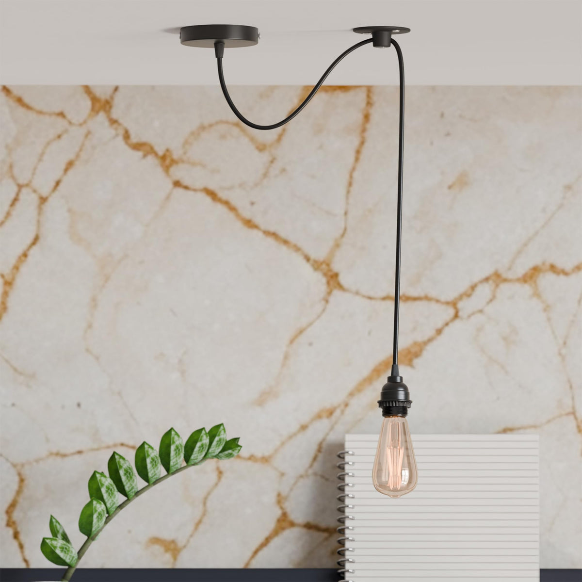 Swag Pendant Light Fitting – 2 m Black Cable, Ceiling Hook, E27