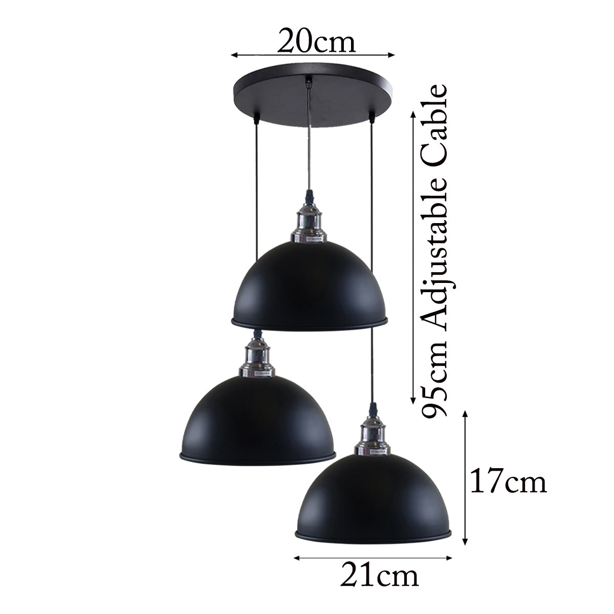 3-Light Cluster Pendant – Dome, Cone or Amber Glass Shades, E27 - photo 2
