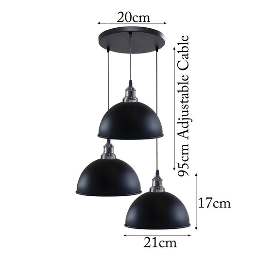 3-Light Cluster Pendant – Dome, Cone or Amber Glass Shades, E27 - photo 2