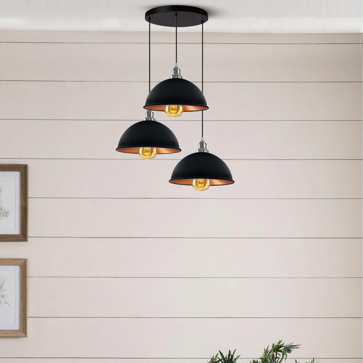3-Light Cluster Pendant – Dome, Cone or Amber Glass Shades, E27 - photo 7