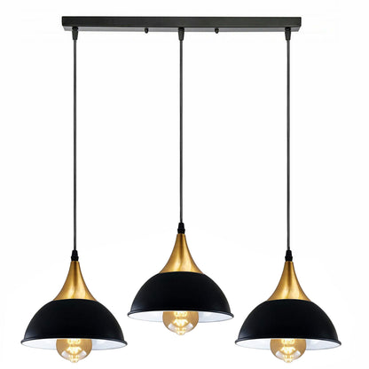 3-Light Cluster Pendant – Dome, Cone or Amber Glass Shades, E27 - Gold, Dome 21 cm Black & White Inner 500 mm Rose, Without Bulb