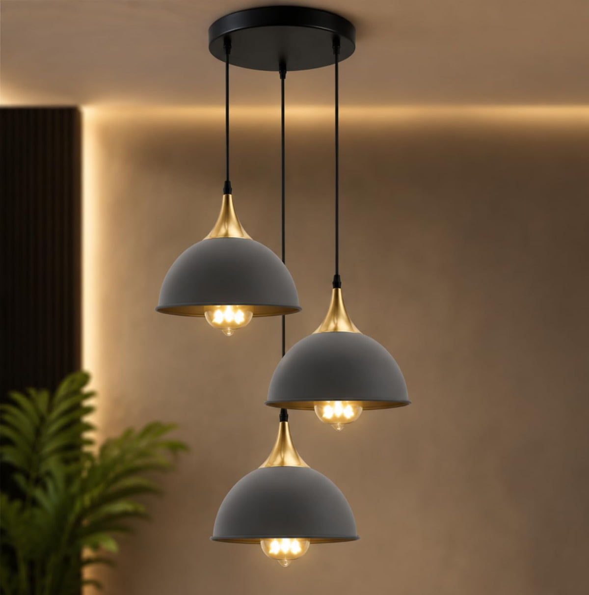 3-Light Cluster Pendant – Dome, Cone or Amber Glass Shades, E27 - photo 21