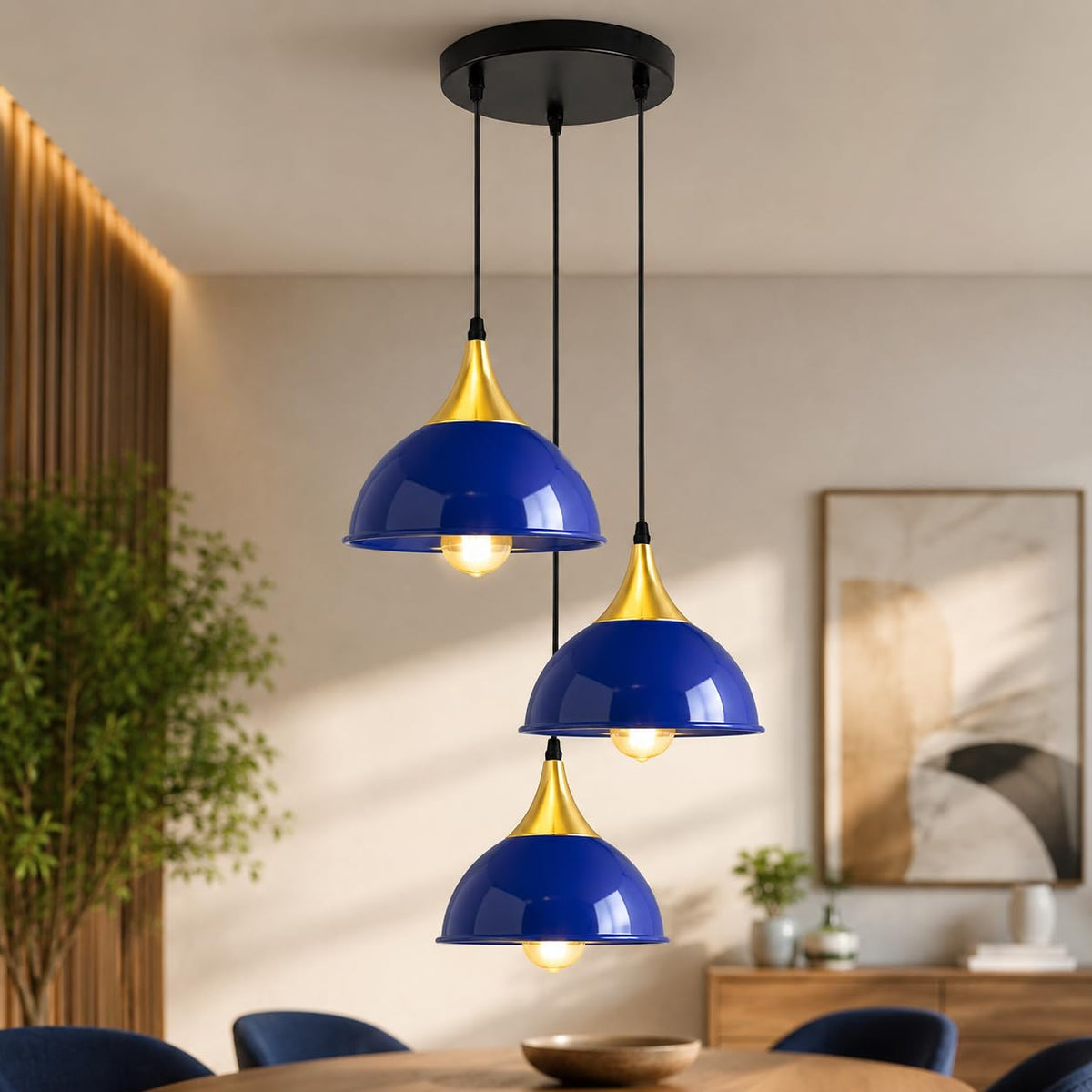 3-Light Cluster Pendant – Dome, Cone or Amber Glass Shades, E27 - photo 22