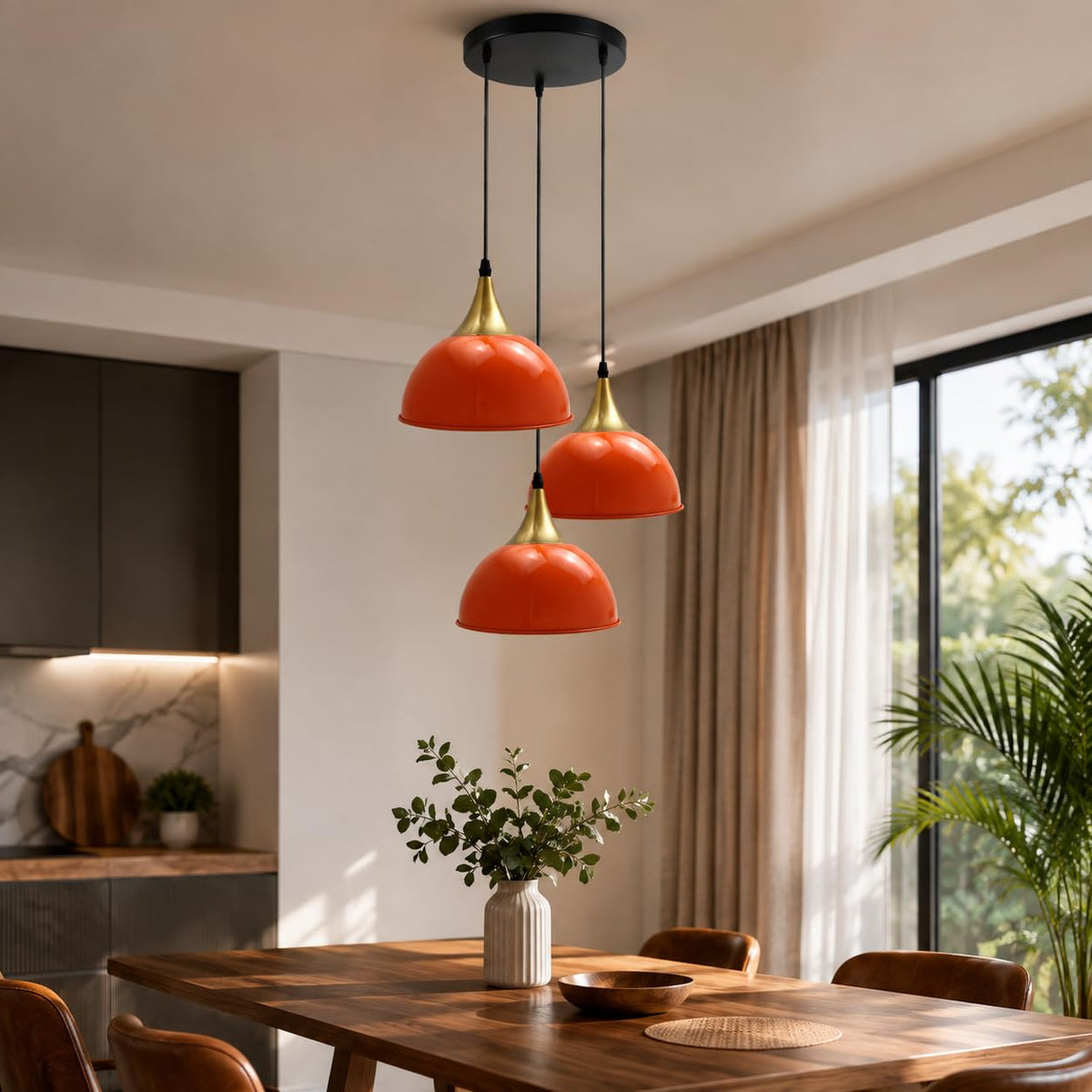 3-Light Cluster Pendant – Dome, Cone or Amber Glass Shades, E27 - photo 23