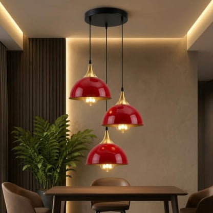 3-Light Cluster Pendant – Dome, Cone or Amber Glass Shades, E27 - photo 24