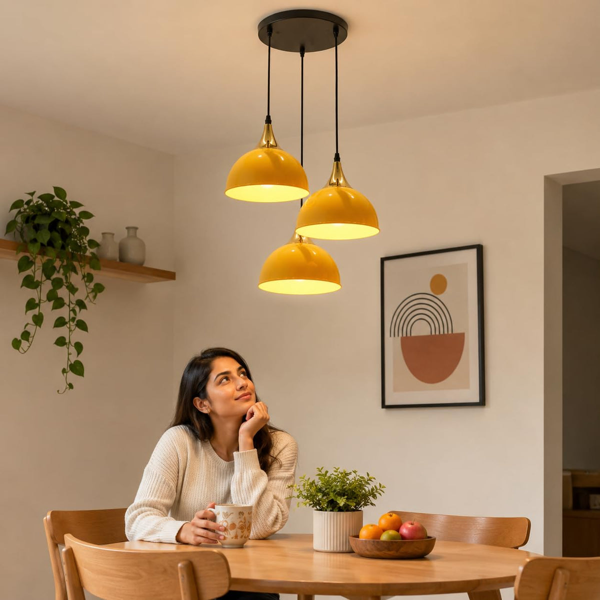 3-Light Cluster Pendant – Dome, Cone or Amber Glass Shades, E27 - photo 26