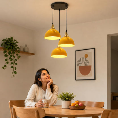3-Light Cluster Pendant – Dome, Cone or Amber Glass Shades, E27 - photo 26