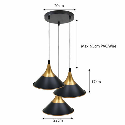 3-Light Cluster Pendant – Dome, Cone or Amber Glass Shades, E27 - photo 34