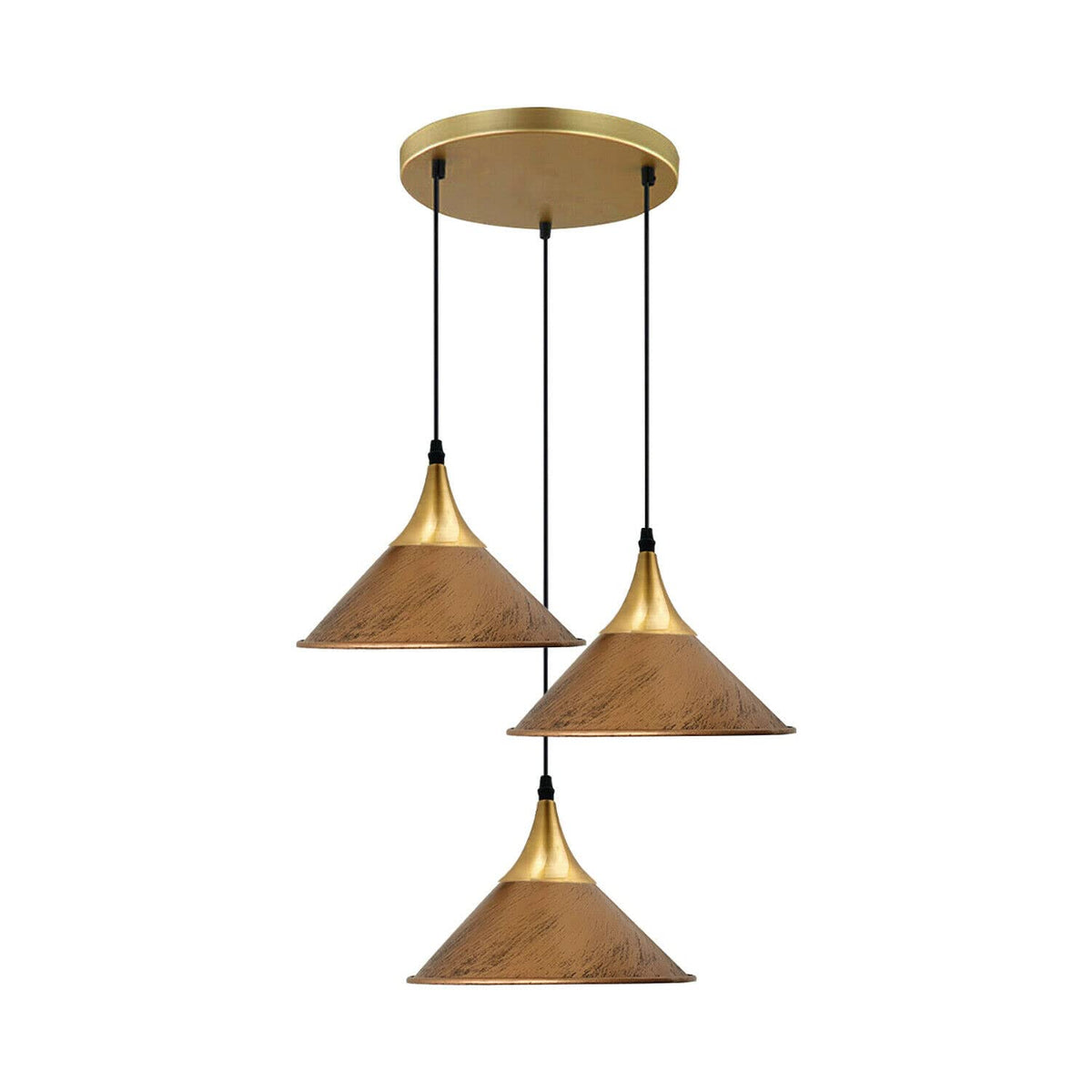 3-Light Cluster Pendant – Dome, Cone or Amber Glass Shades, E27 - photo 16