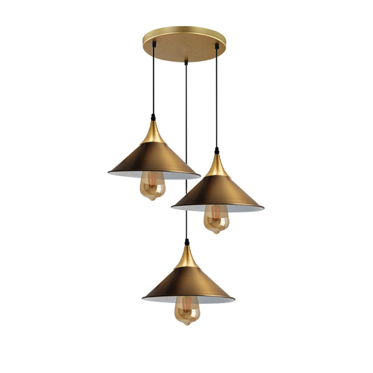 3-Light Cluster Pendant – Dome, Cone or Amber Glass Shades, E27 - photo 30