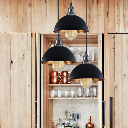 3-Light Cluster Pendant – Dome, Cone or Amber Glass Shades, E27