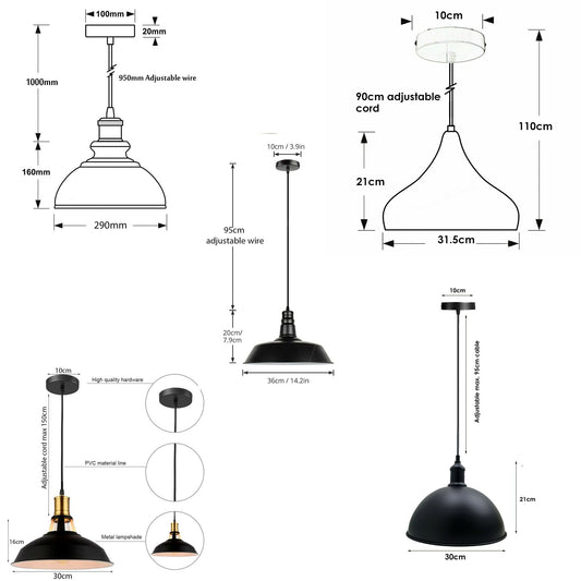 Industrial Pendant Light – Black Holder, Shade or Cage Options, E27 - photo 2