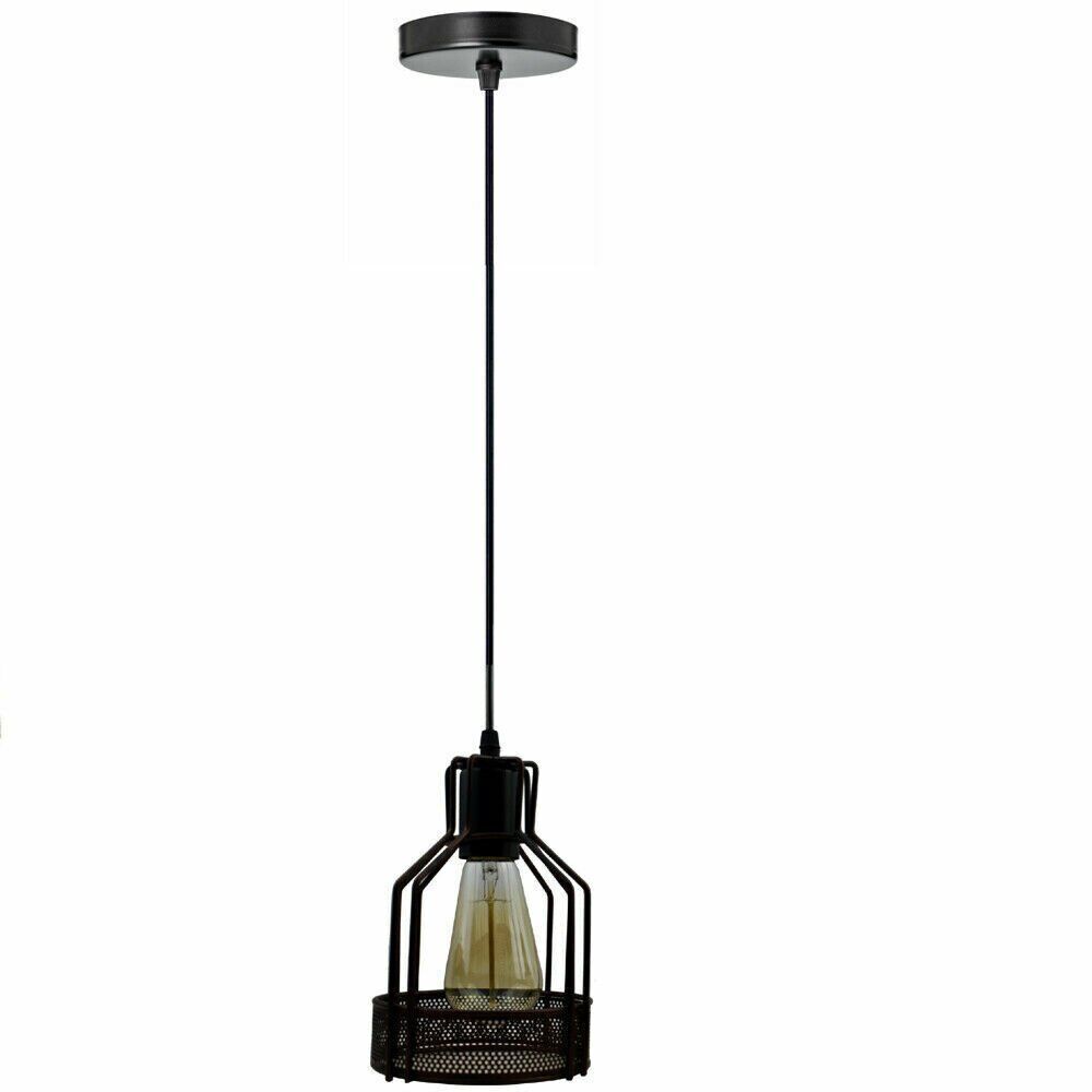 Industrial Pendant Light – Black Holder, Shade or Cage Options, E27 - Black, Bird Cage Rustic Red, Without Bulb