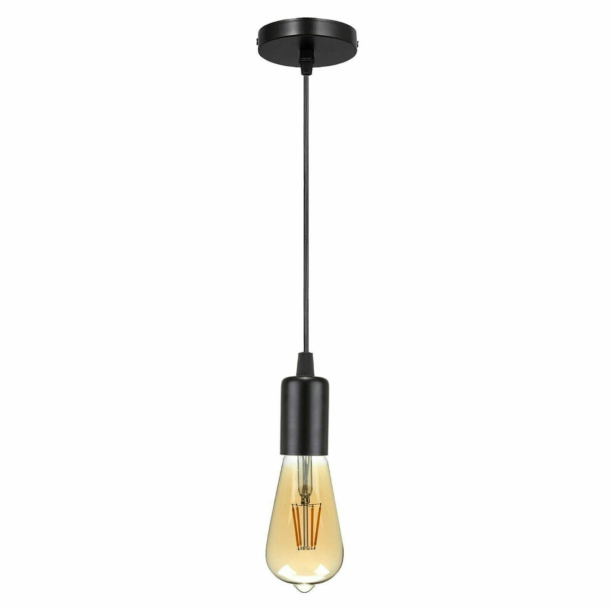 Industrial Pendant Light – Black Holder, Shade or Cage Options, E27 - Black, No Shade, Without Bulb