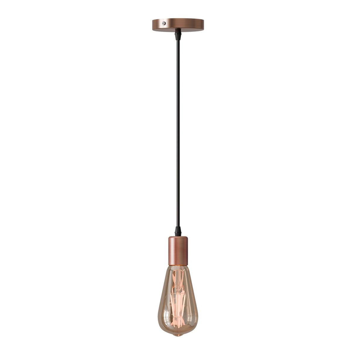Industrial Pendant Light – Black Holder, Shade or Cage Options, E27 - Copper, No Shade, Without Bulb