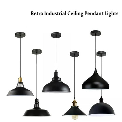 Industrial Pendant Light – Black Holder, Shade or Cage Options, E27