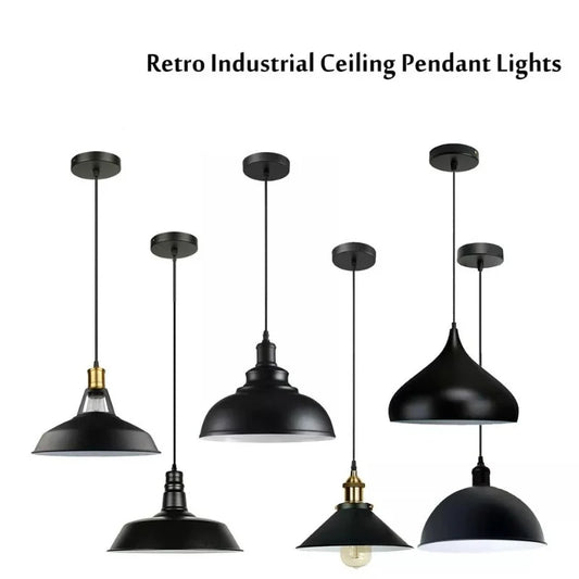 Industrial Pendant Light – Black Holder, Shade or Cage Options, E27