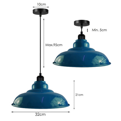 Industrial Metal Pendant Light 32 cm – Cyan Blue, E27 - photo 3