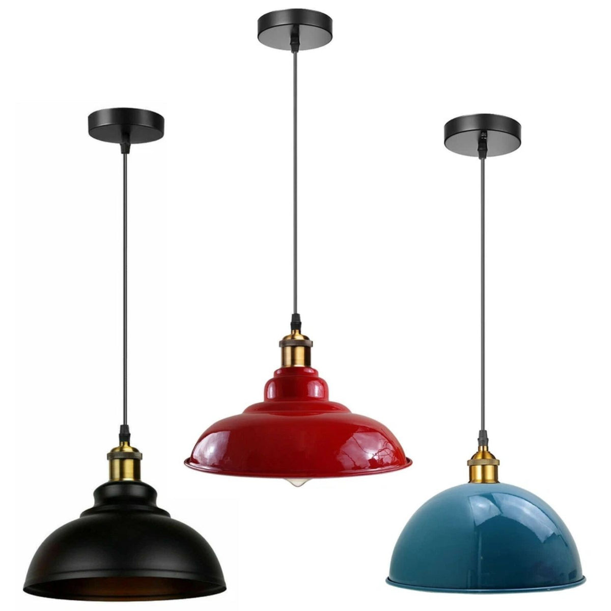 Industrial Metal Pendant Light – Dome, Flat or Cone Shade, E27 - photo 10