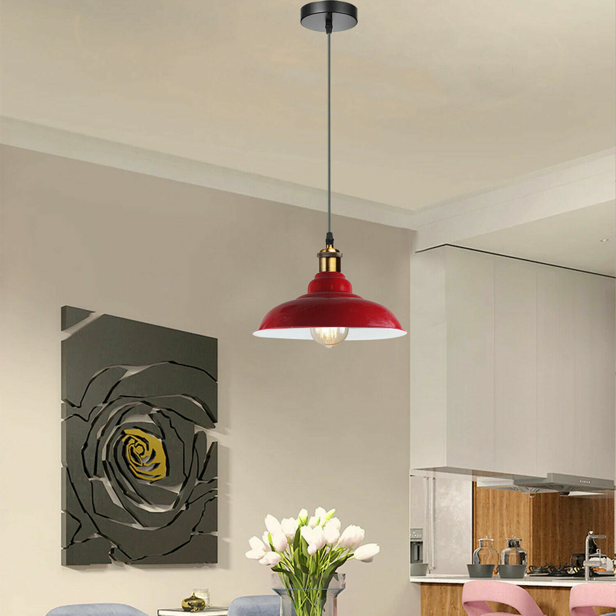 Industrial Metal Pendant Light – Dome, Flat or Cone Shade, E27 - photo 11