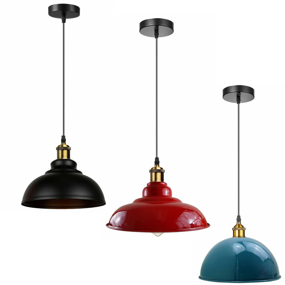 Industrial Metal Pendant Light – Dome, Flat or Cone Shade, E27 - photo 12