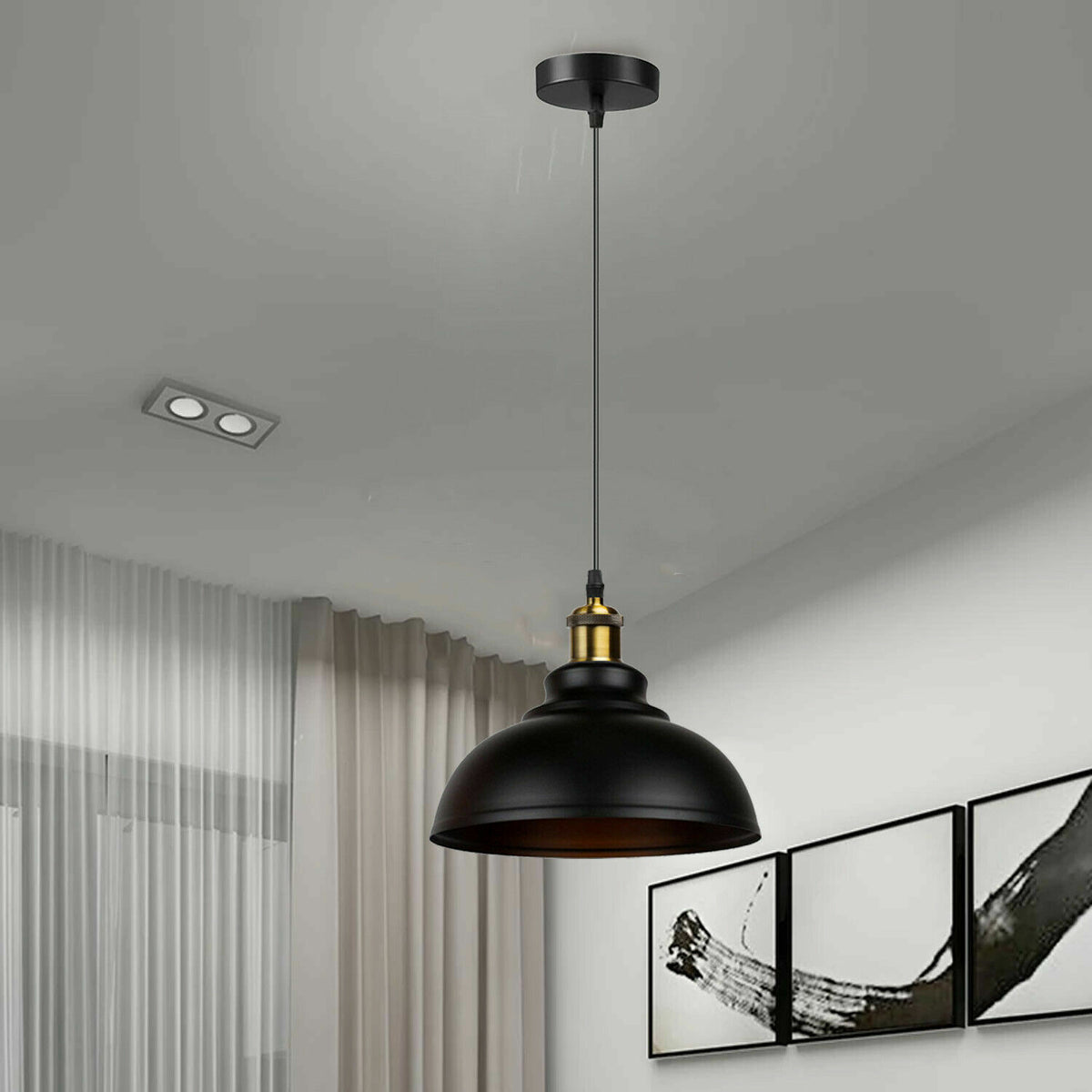 Industrial Metal Pendant Light – Dome, Flat or Cone Shade, E27 - photo 13