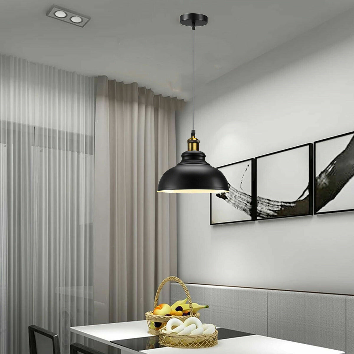 Industrial Metal Pendant Light – Dome, Flat or Cone Shade, E27 - photo 2