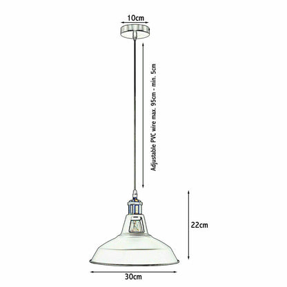 Industrial Metal Pendant Light – Dome, Flat or Cone Shade, E27 - photo 5