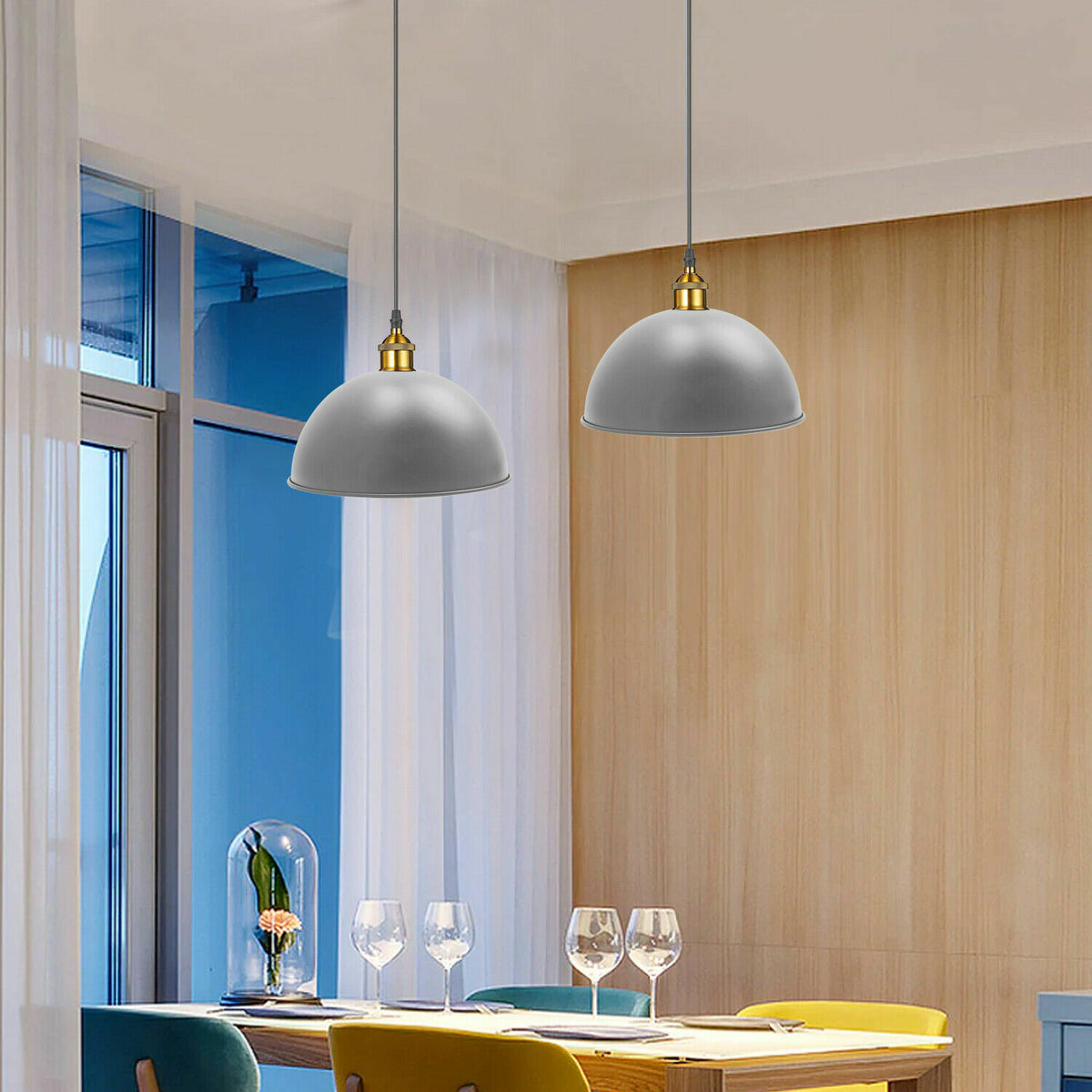 Industrial Metal Pendant Light – Dome, Flat or Cone Shade, E27 - photo 6