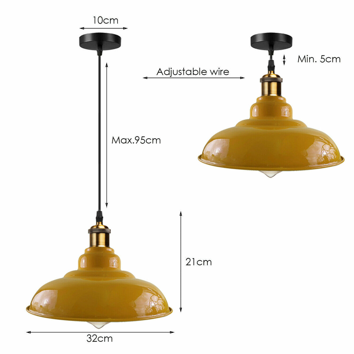 Industrial Metal Pendant Light – Dome, Flat or Cone Shade, E27 - photo 8