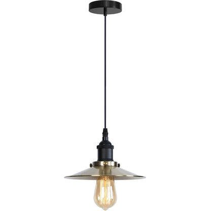 Industrial Metal Pendant Light – Dome, Flat or Cone Shade, E27 - Black, Flat Green Brass, Without Bulb