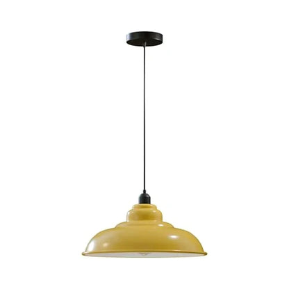 Industrial Metal Pendant Light – Dome, Flat or Cone Shade, E27 - Black, Gloss Metal 32 cm Yellow, Without Bulb