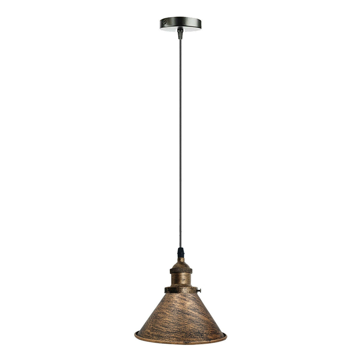Industrial Metal Pendant Light – Dome, Flat or Cone Shade, E27 - Brushed Copper, Small Cone 18 cm Brushed Copper, with Shade Ring, Without Bulb