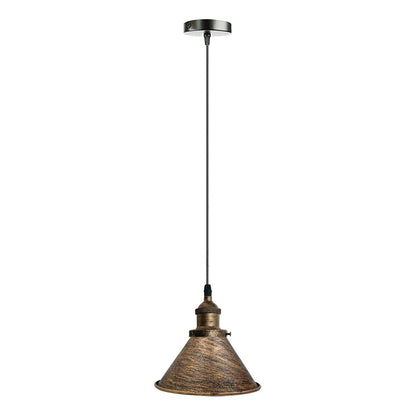 Industrial Metal Pendant Light – Dome, Flat or Cone Shade, E27 - Brushed Copper, Small Cone 18 cm Brushed Copper, with Shade Ring, Without Bulb