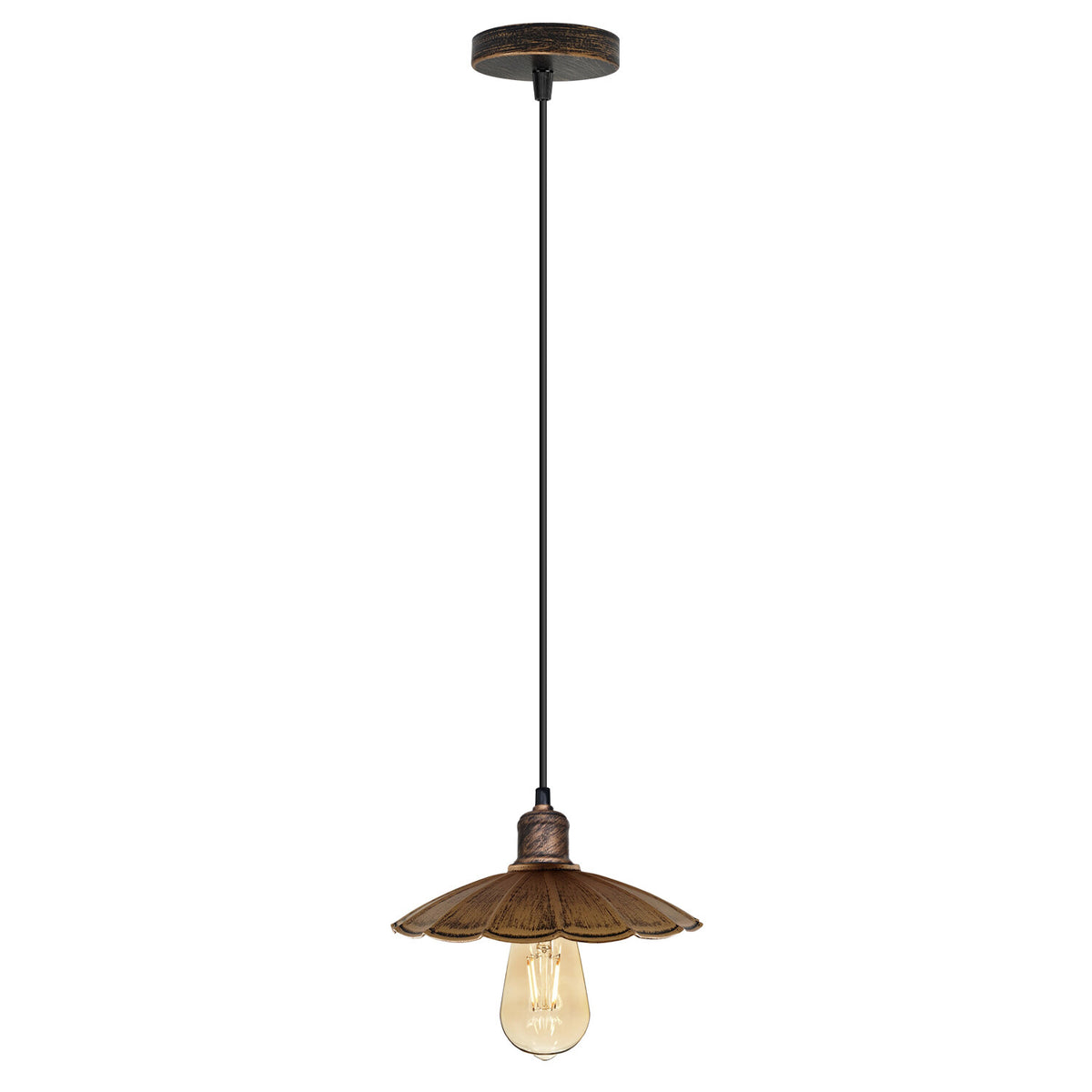 Industrial Metal Pendant Light – Dome, Flat or Cone Shade, E27 - Brushed Copper, Lounge 22 cm Brushed Copper, Without Bulb