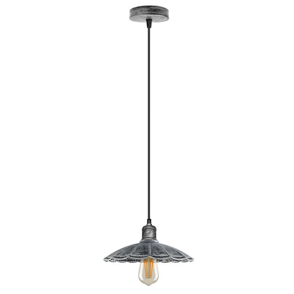 Industrial Metal Pendant Light – Dome, Flat or Cone Shade, E27 - Brushed Silver, Lounge 22 cm Brushed Silver, Without Bulb