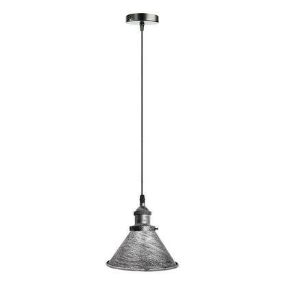 Industrial Metal Pendant Light – Dome, Flat or Cone Shade, E27 - Brushed Silver, Small Cone 18 cm Brushed Silver, with Shade Ring, Without Bulb