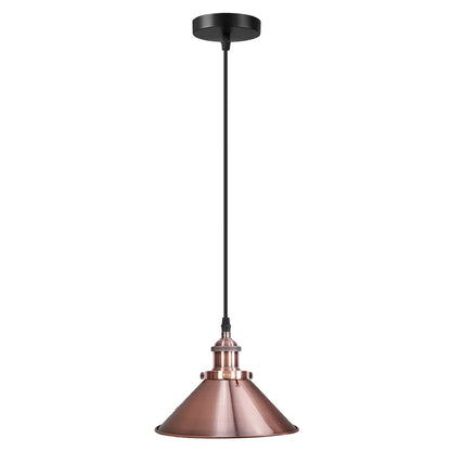 Industrial Metal Pendant Light – Dome, Flat or Cone Shade, E27 - Copper, Small Cone 22 cm Copper, with Shade Ring, Without Bulb
