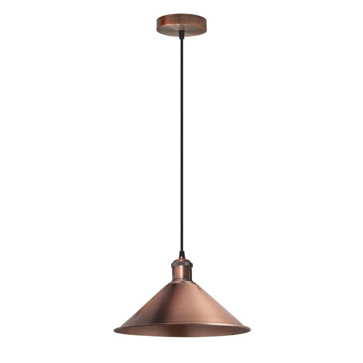 Industrial Metal Pendant Light – Dome, Flat or Cone Shade, E27 - Copper, Small Cone 22 cm Copper, Without Bulb