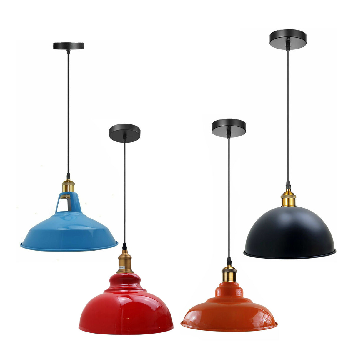 Industrial Metal Pendant Light – Dome, Flat or Cone Shade, E27