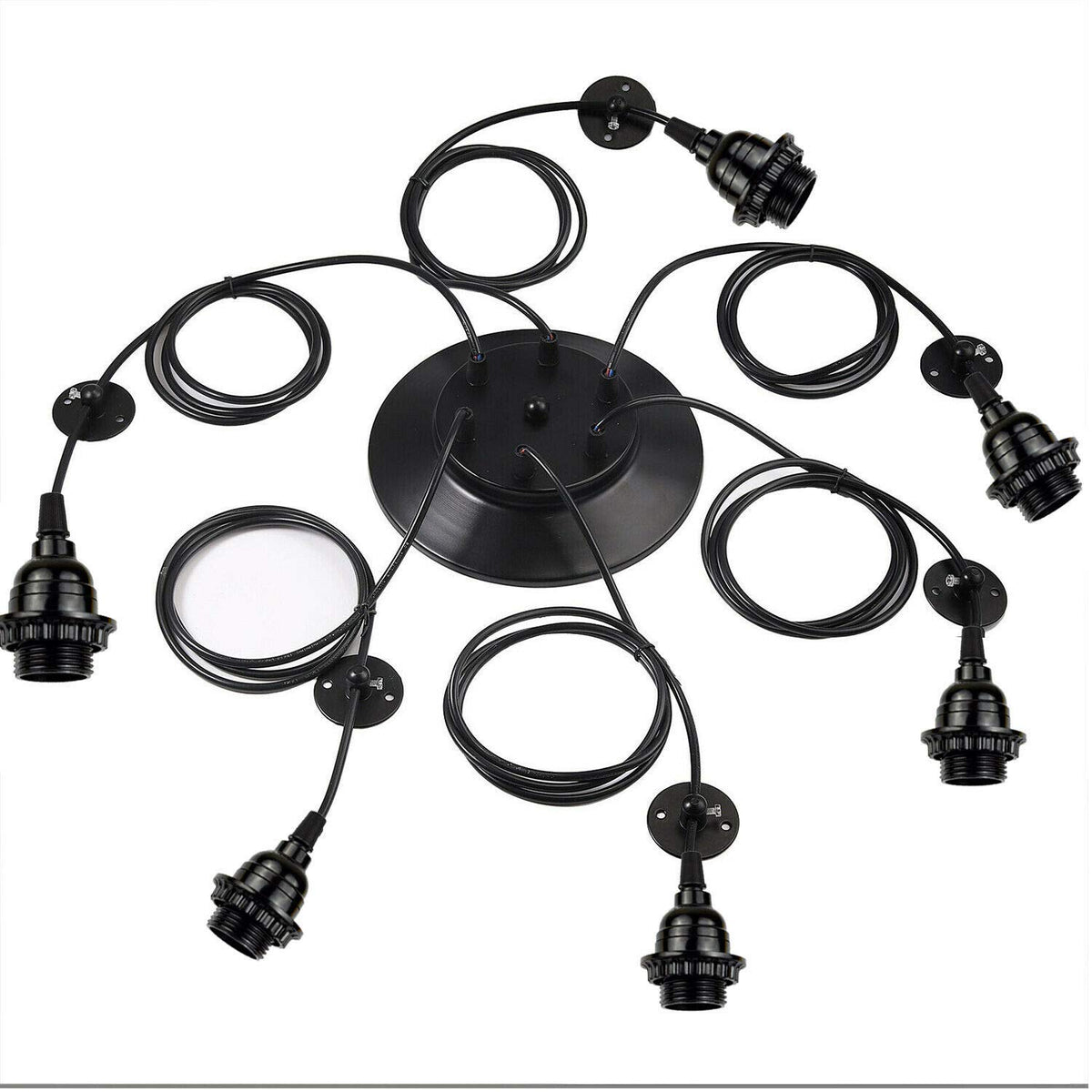 6-Light Spider Pendant – Black, Drum or Wire Cages, E27 - photo 4