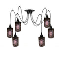 6-Light Spider Pendant – Black, Drum or Wire Cages, E27 - Black, Barrel Cage Style 2 Black 200 mm Rose Hook, Without Bulb