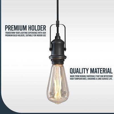 Industrial Stirrup Lamp Holder Pendant Set – Black or Brass, E27 - photo 4