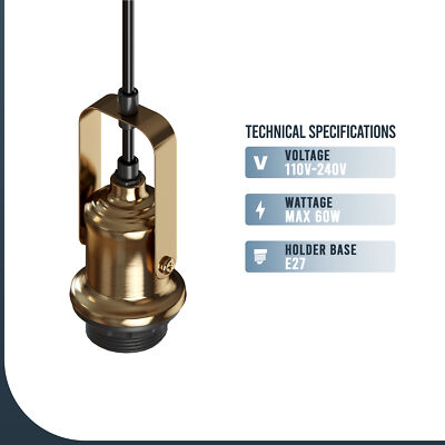 Industrial Stirrup Lamp Holder Pendant Set – Black or Brass, E27 - photo 5