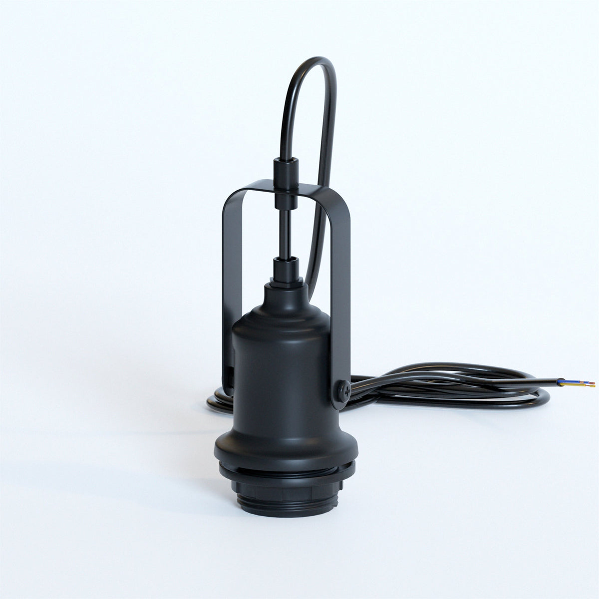 Industrial Stirrup Lamp Holder Pendant Set – Black or Brass, E27 - Black, No Shade, Without Bulb