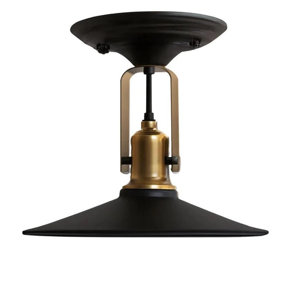 Industrial Stirrup Lamp Holder Pendant Set – Black or Brass, E27 - Yellow Brass, Flat Black, Without Bulb
