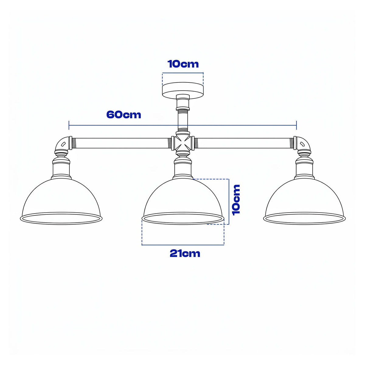 3-Light Industrial Pipe Ceiling Light – Shades or Cages, E27 - photo 2
