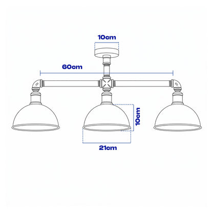 3-Light Industrial Pipe Ceiling Light – Shades or Cages, E27 - photo 2